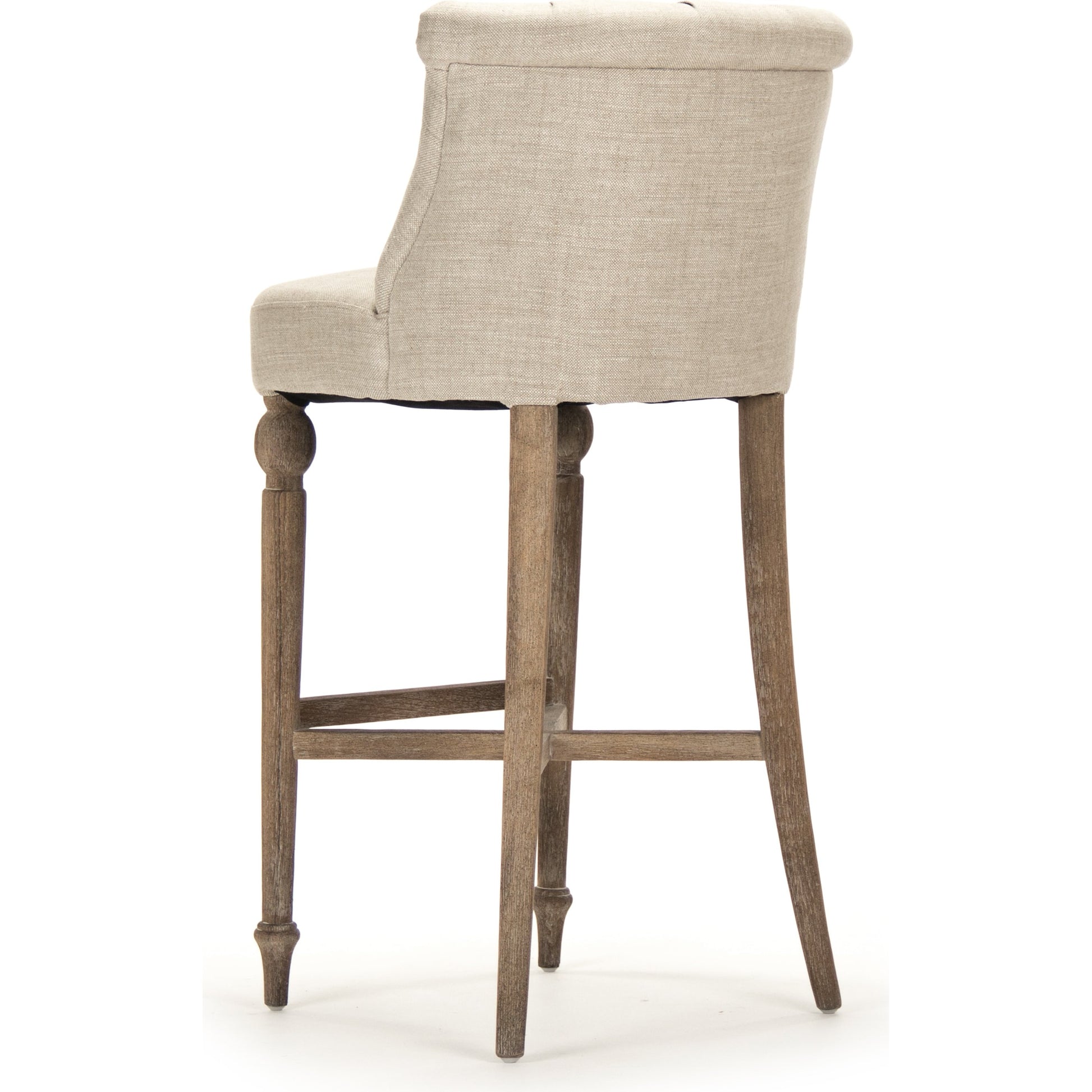 Amelie Bar Stool by Zentique in cream natural linen and pine, limed gray oak. Made from pine, limed grey oak in a traditional style.