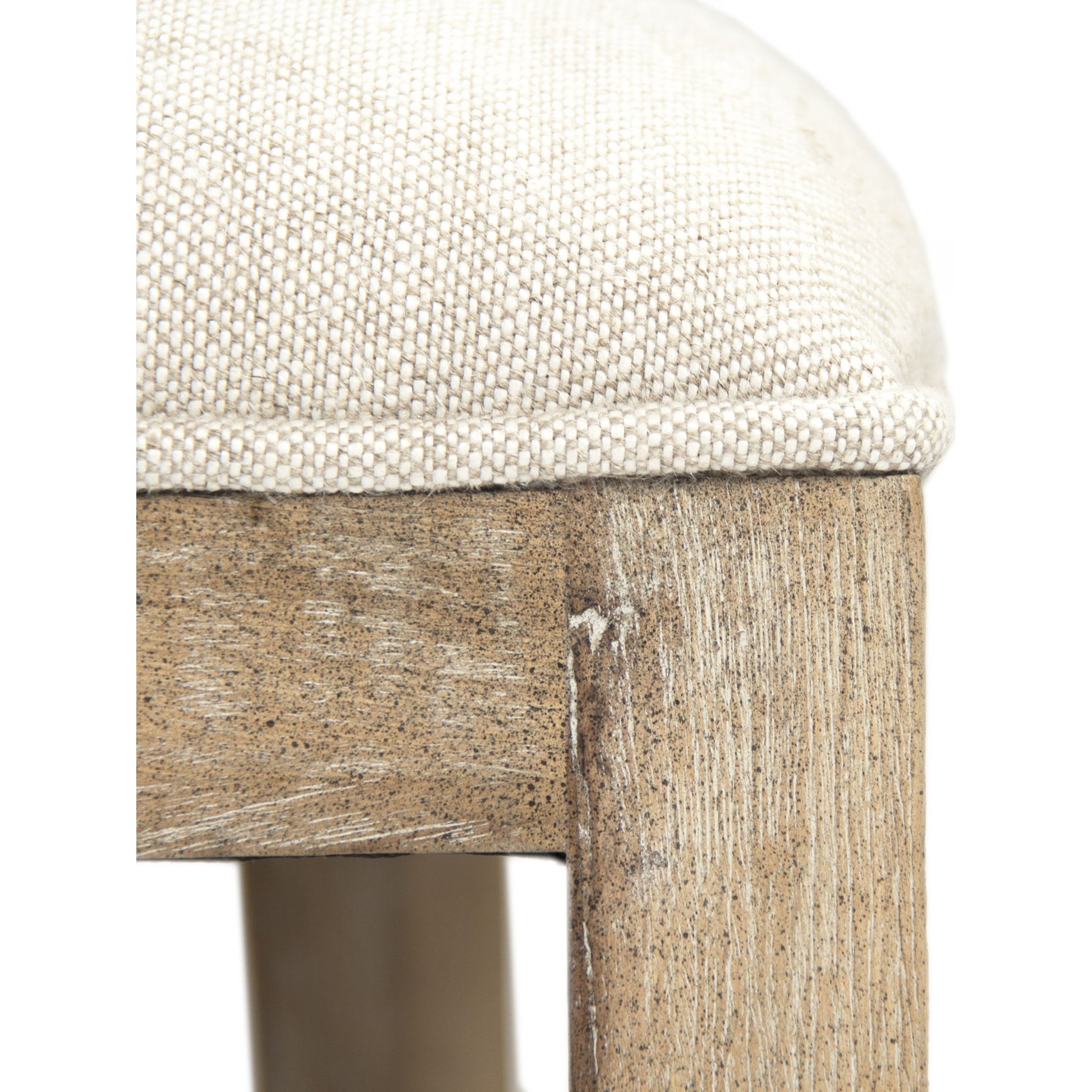Carvell Bench by Zentique in natural cream linen and limed gray oak. Made from limed grey oak in a transitional style.