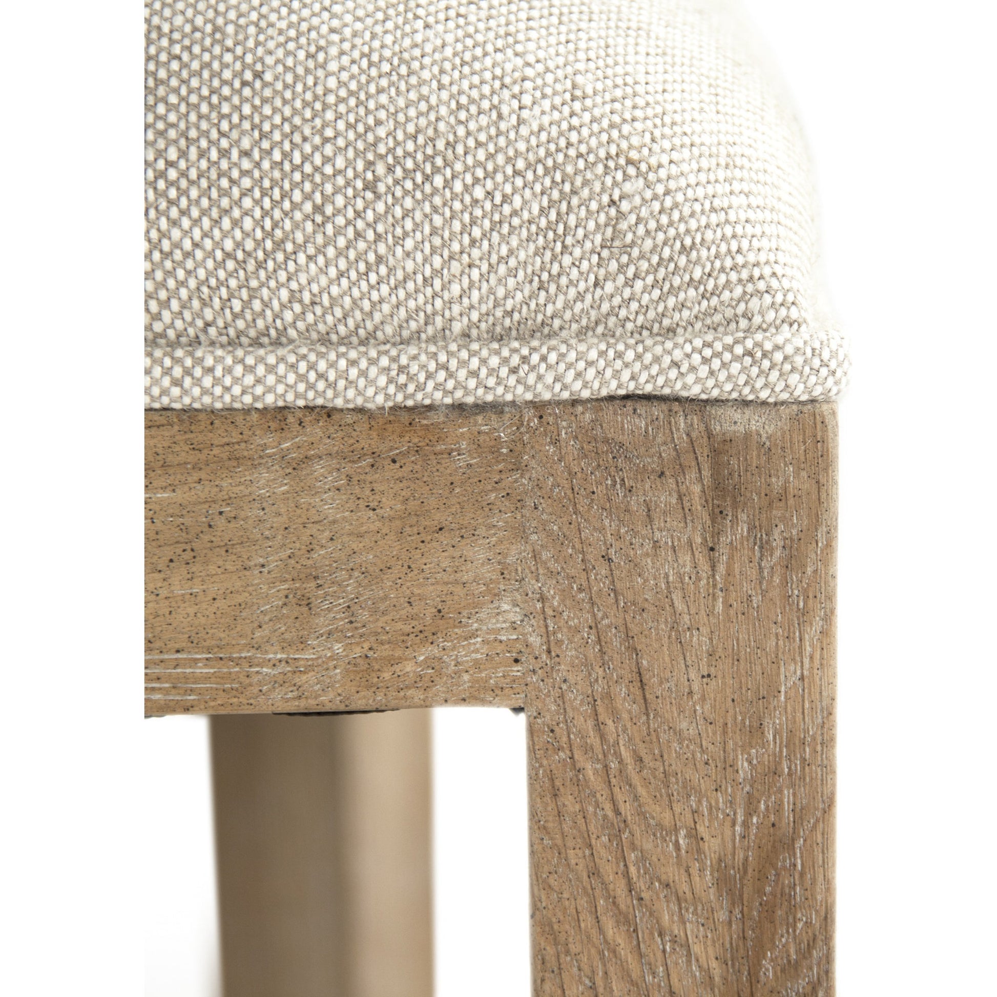 Carvell Bar Stool by Zentique in natural cream linen and limed gray oak. Made from limed grey oak in a transitional style.