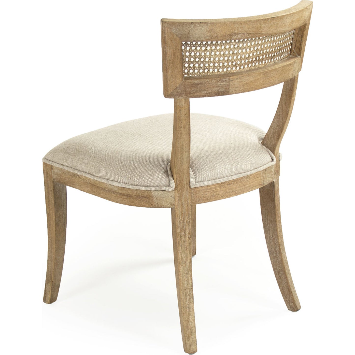 004 S-336856 | Closeup | Carvell Cane Back Side Chair by Zentique in natural cream linen and limed gray oak. Made from limed grey oak in a transitional style.