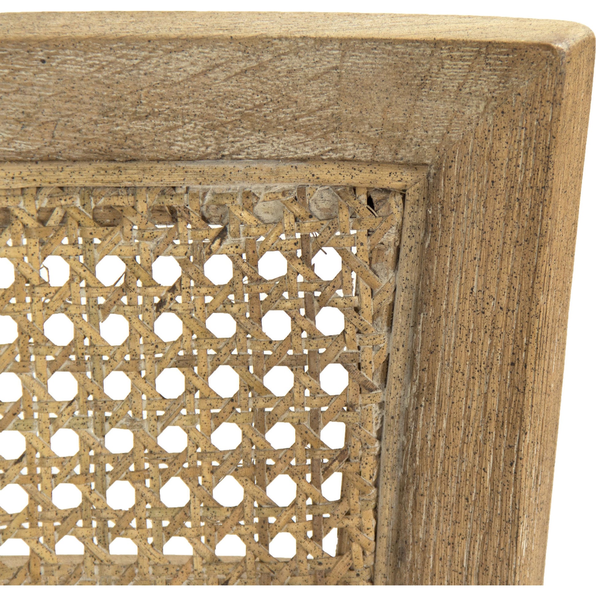 Carvell Cane Back Side Chair by Zentique in natural cream linen and limed gray oak. Made from limed grey oak in a transitional style.