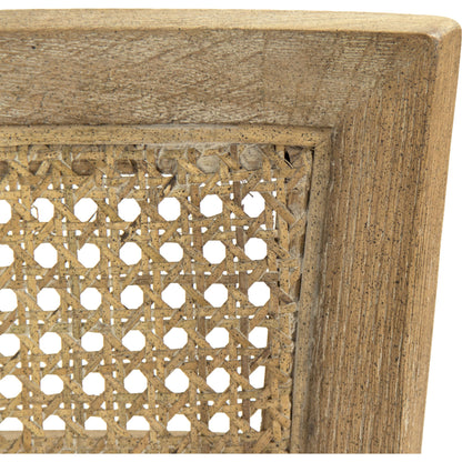 Carvell Cane Back Side Chair by Zentique in natural cream linen and limed gray oak. Made from limed grey oak in a transitional style.