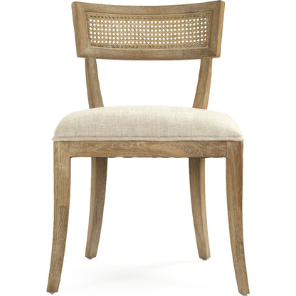 Carvell Cane Back Side Chair by Zentique in natural cream linen and limed gray oak. Made from limed grey oak in a transitional style.