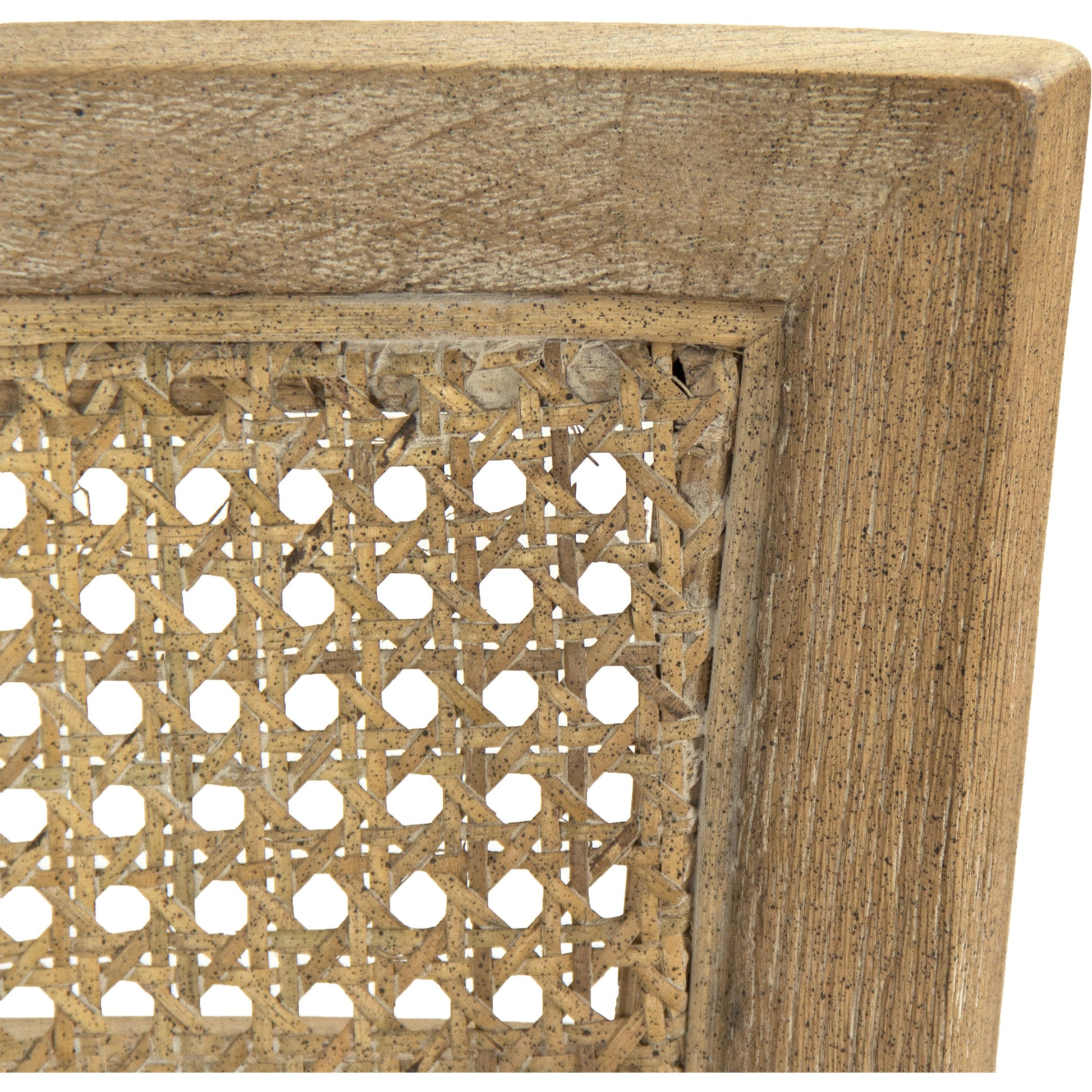 Carvell Cane Back Side Chair by Zentique in natural cream linen and limed gray oak. Made from limed grey oak in a transitional style.