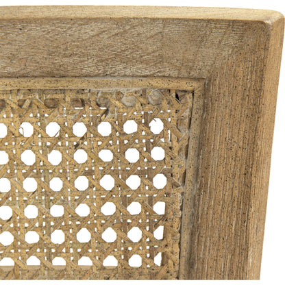 Carvell Cane Back Side Chair by Zentique in natural cream linen and limed gray oak. Made from limed grey oak in a transitional style.