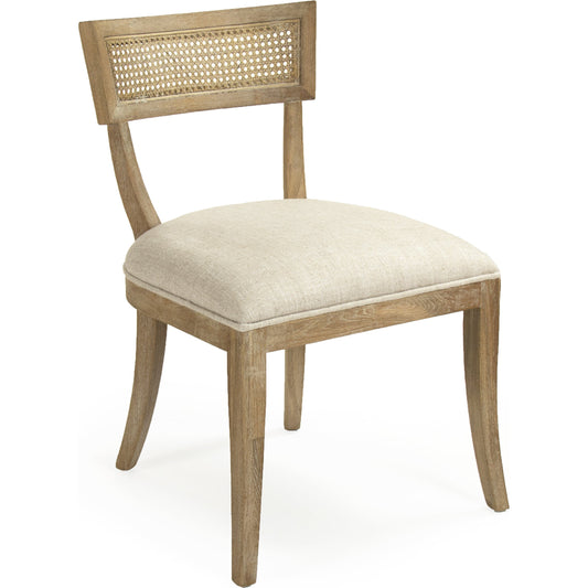 Carvell Cane Back Side Chair by Zentique in natural cream linen and limed gray oak. Made from limed grey oak in a transitional style.