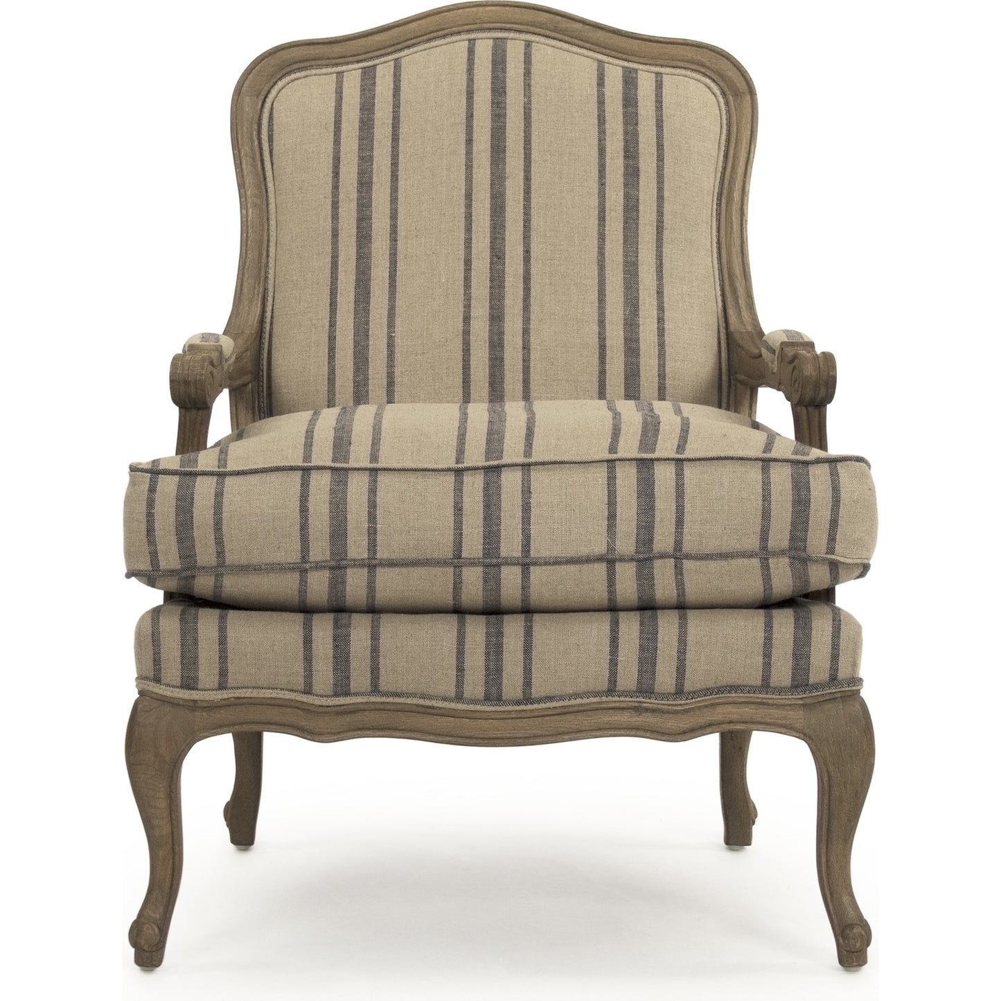 001 S-336676 | Primary Silo | Bastille Lounge Chair by Zentique in english khaki linen with blue stripe and reclaimed oak. Made from reclaimed oak in a cottage & farmhouse style.
