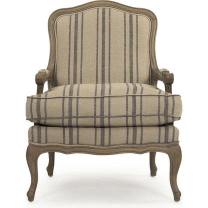 Bastille Lounge Chair by Zentique in english khaki linen with blue stripe and reclaimed oak. Made from reclaimed oak in a cottage & farmhouse style.
