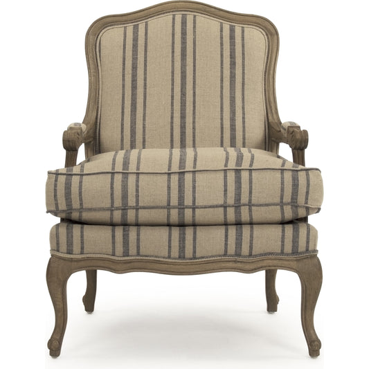 Bastille Lounge Chair by Zentique in english khaki linen with blue stripe and reclaimed oak. Made from reclaimed oak in a cottage & farmhouse style.