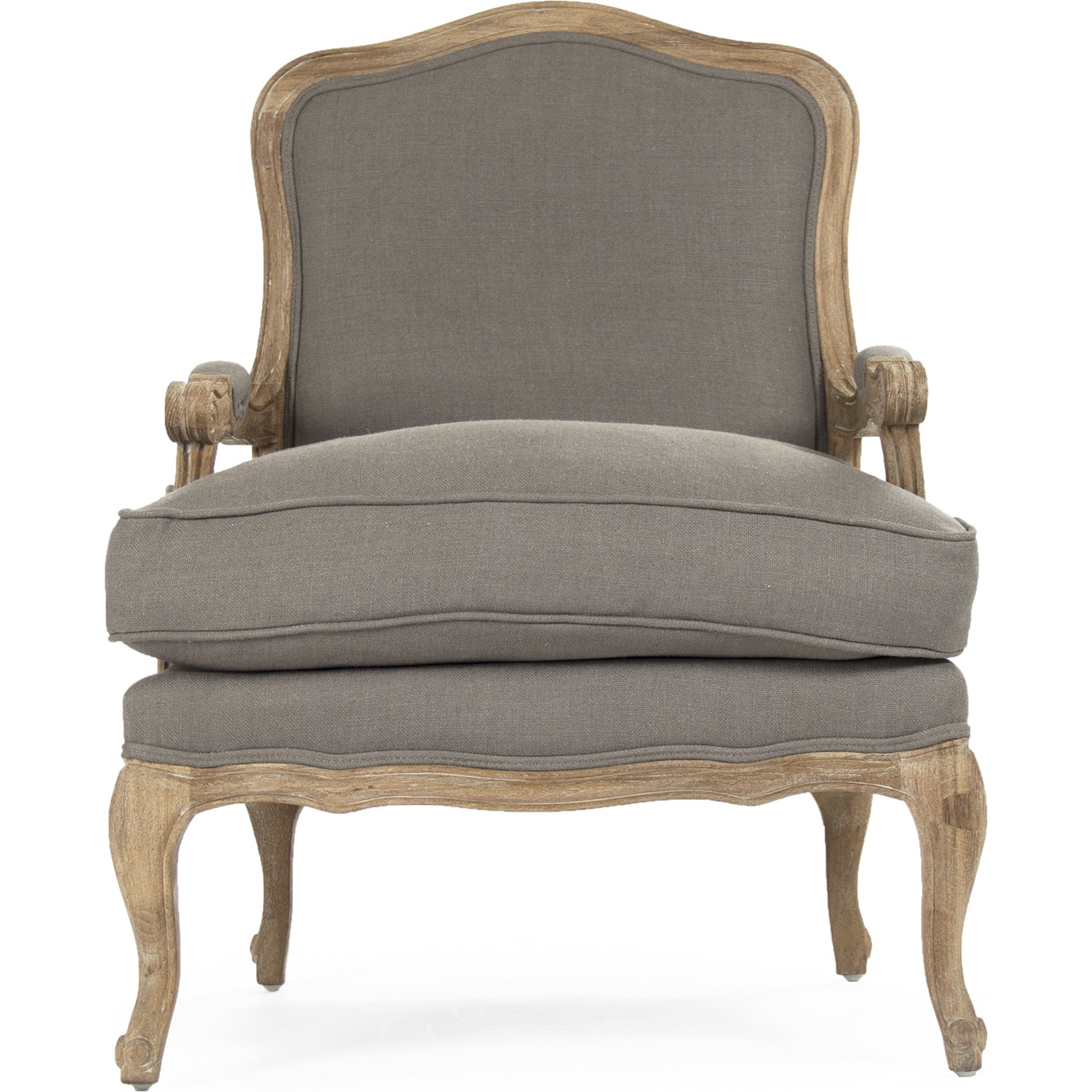 Bastille Arm Chair by Zentique in gray linen and limed gray oak. Made from limed grey oak in a cottage & farmhouse style.