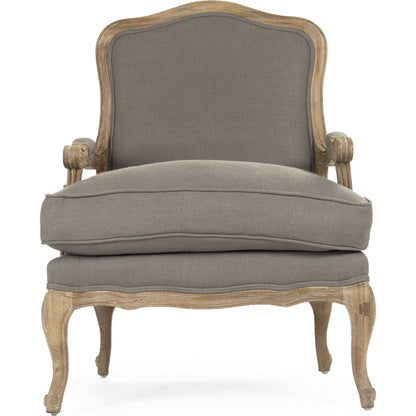 Bastille Arm Chair by Zentique in gray linen and limed gray oak. Made from limed grey oak in a cottage & farmhouse style.