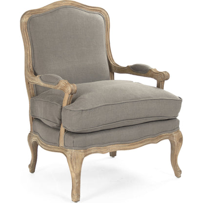 Bastille Arm Chair by Zentique in gray linen and limed gray oak. Made from limed grey oak in a cottage & farmhouse style.