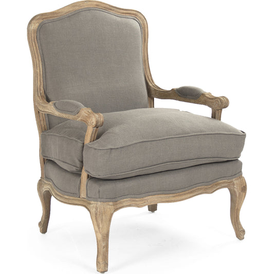Bastille Arm Chair by Zentique in gray linen and limed gray oak. Made from limed grey oak in a cottage & farmhouse style.