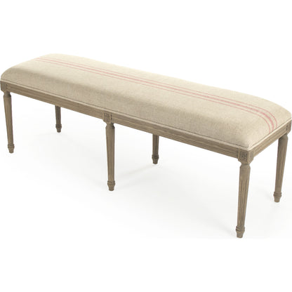 Louis Red Striped Bench by Zentique in khaki linen with red stripe and reclaimed oak. Made from reclaimed oak in a modern style.