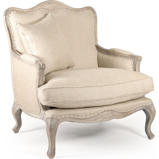 Belmont Lounge Chair by Zentique in hemp linen, jute and limed gray oak. Made from limed grey oak in a traditional style.