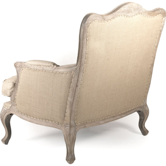 Belmont Lounge Chair by Zentique in hemp linen, jute and limed gray oak. Made from limed grey oak in a traditional style.