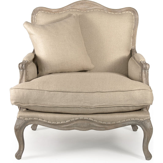 Belmont Lounge Chair by Zentique in hemp linen, jute and limed gray oak. Made from limed grey oak in a traditional style.