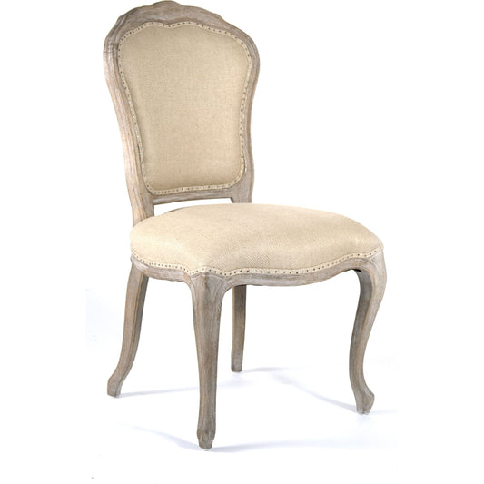 Lyon Side Chair by Zentique in hemp linen and limed gray oak. Made from limed grey oak in a traditional style.