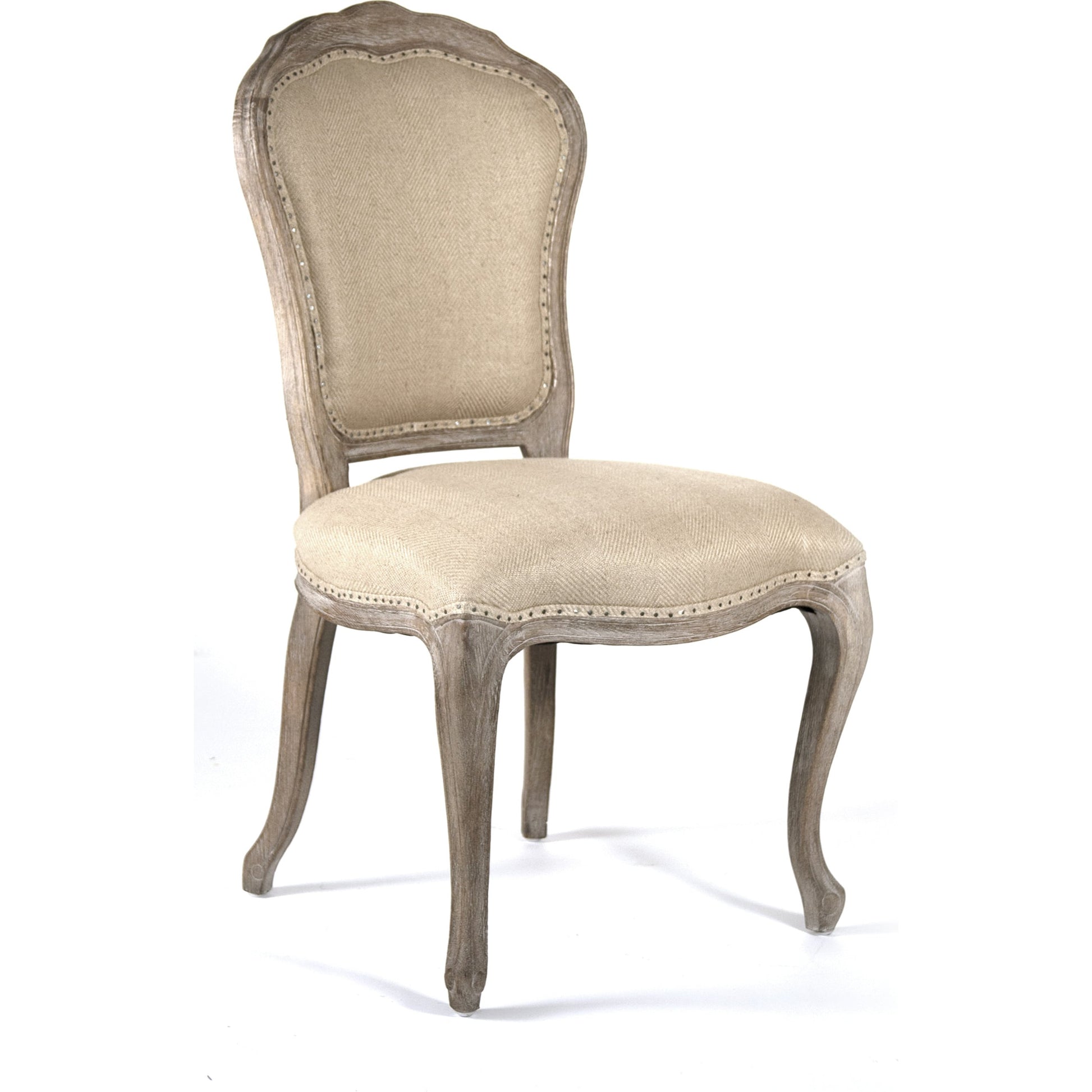 Lyon Side Chair by Zentique in hemp linen and limed gray oak. Made from limed grey oak in a traditional style.