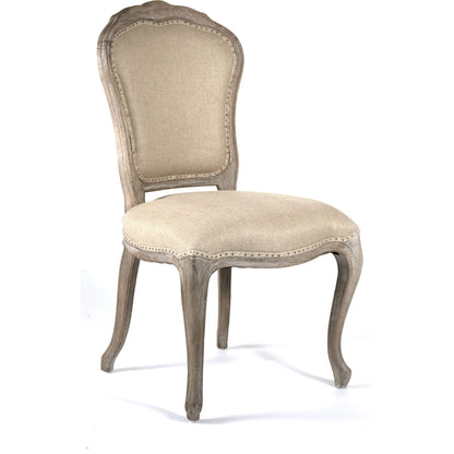 Lyon Side Chair by Zentique in hemp linen and limed gray oak. Made from limed grey oak in a traditional style.