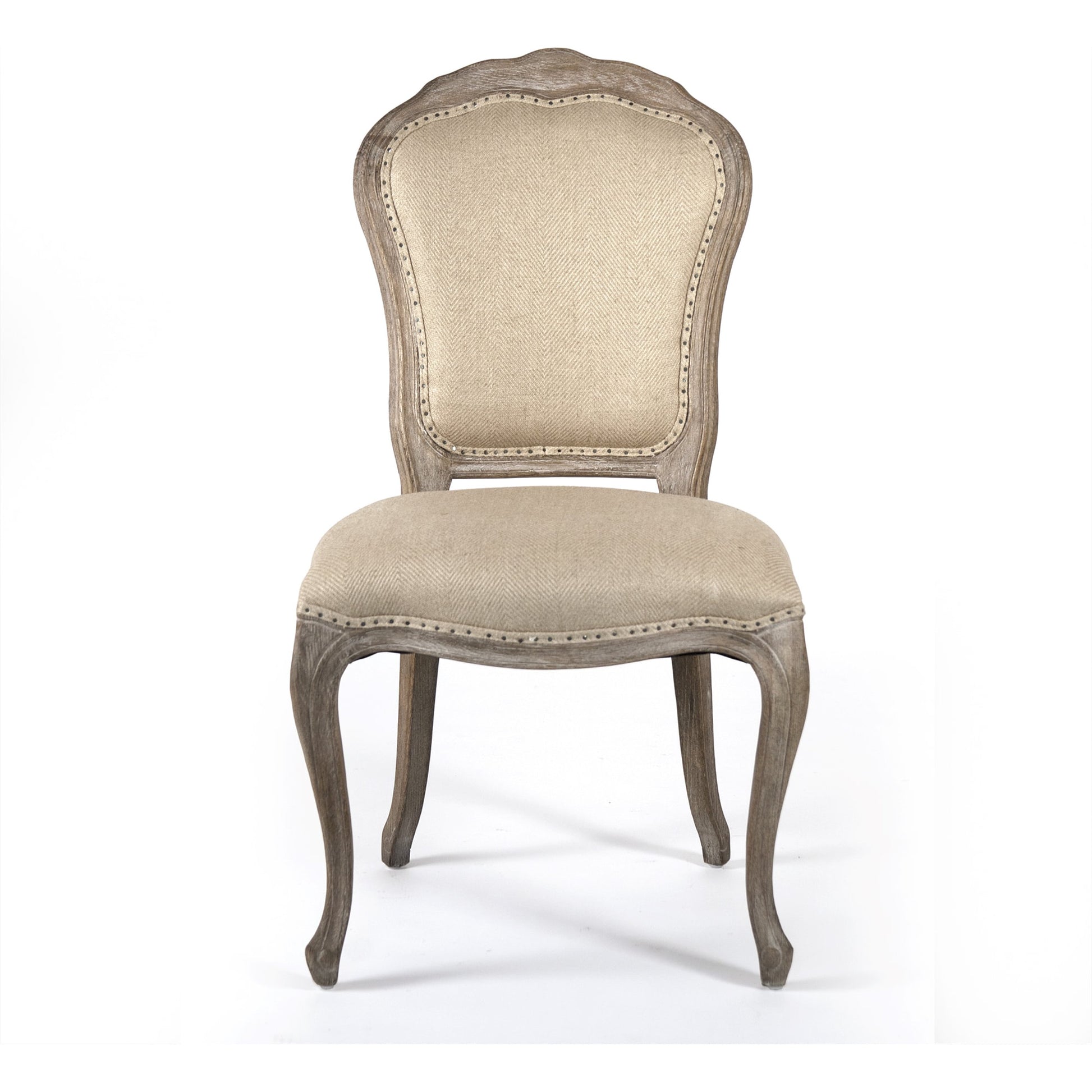 Lyon Side Chair by Zentique in hemp linen and limed gray oak. Made from limed grey oak in a traditional style.