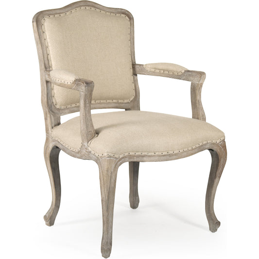 Cannes Arm Chair by Zentique in hemp linen and limed gray oak. Made from limed grey oak in a traditional style.