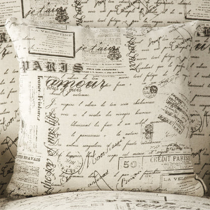 Paris Club Chair by Zentique in natural linen with brown prints and limed gray oak. Made from limed grey oak in a traditional style.