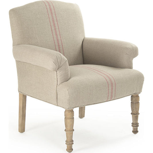 Rana Arm Chair by Zentique in khaki linen with red stripe and limed gray oak. Made from limed grey oak in a cottage & farmhouse style.