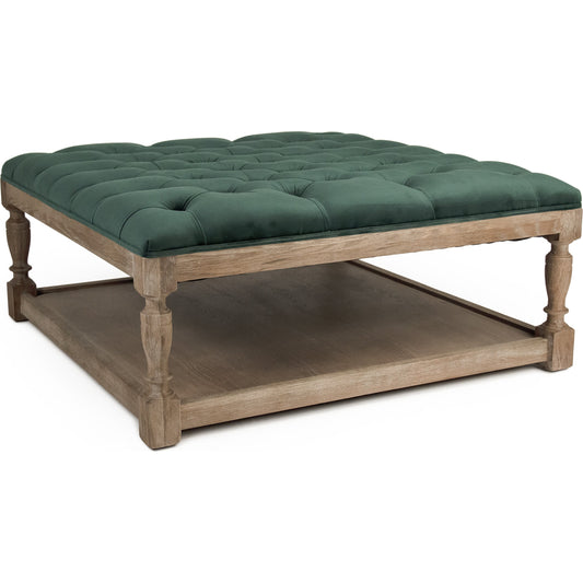 Square Tufted Velvet Ottoman by Zentique in limed gray oak. Made from limed grey oak in a traditional style.
