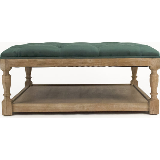 Square Tufted Velvet Ottoman by Zentique in limed gray oak. Made from limed grey oak in a traditional style.