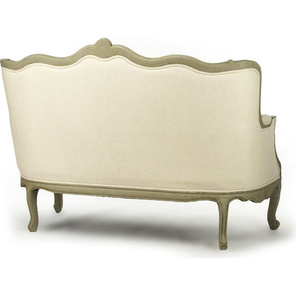 Adele Settee by Zentique in off-white cotton, jute and faux olive green birch. Made from faux olive green birch in a cottage & farmhouse style.