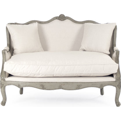 Adele Settee by Zentique in off-white cotton, jute and faux olive green birch. Made from faux olive green birch in a cottage & farmhouse style.