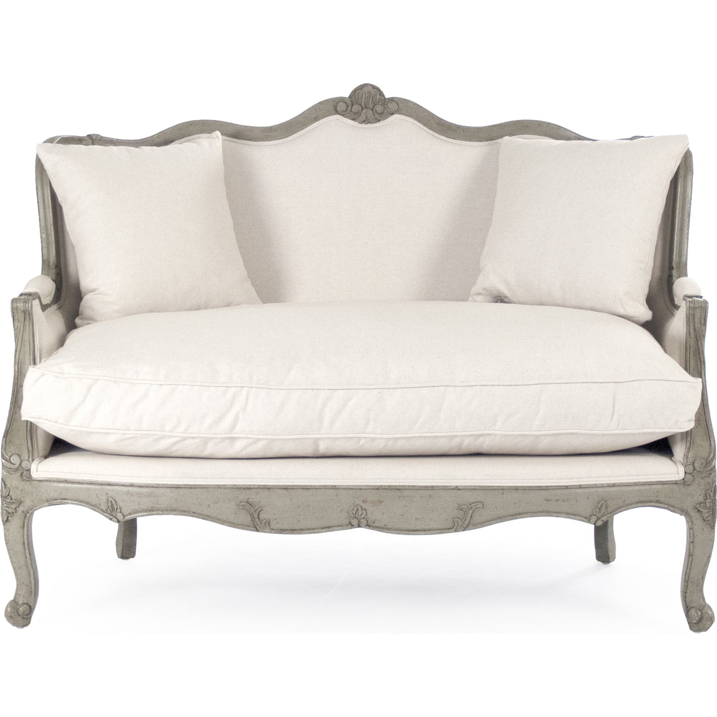 004 S-336484 | Additional Silo | Adele Settee by Zentique in off-white cotton, jute and faux olive green birch. Made from faux olive green birch in a cottage & farmhouse style.