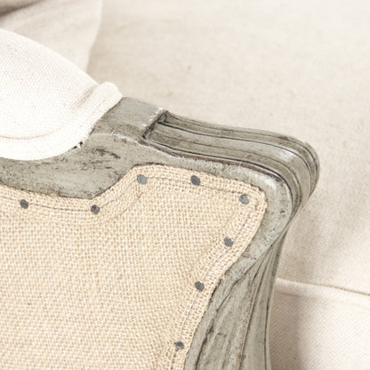 Adele Settee by Zentique in off-white cotton, jute and faux olive green birch. Made from faux olive green birch in a cottage & farmhouse style.