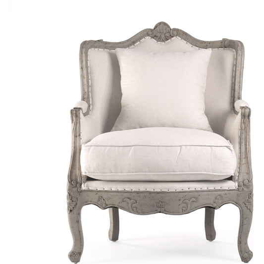 Adele Chair by Zentique in off-white cotton and faux olive green birch. Made from faux olive green birch in a cottage & farmhouse style.