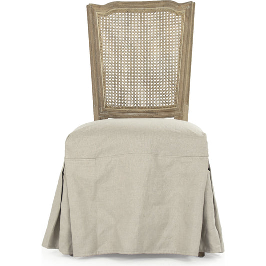 Jeena Side Chair by Zentique in natural cream linen and limed gray oak. Made from limed grey oak in a cottage & farmhouse style.