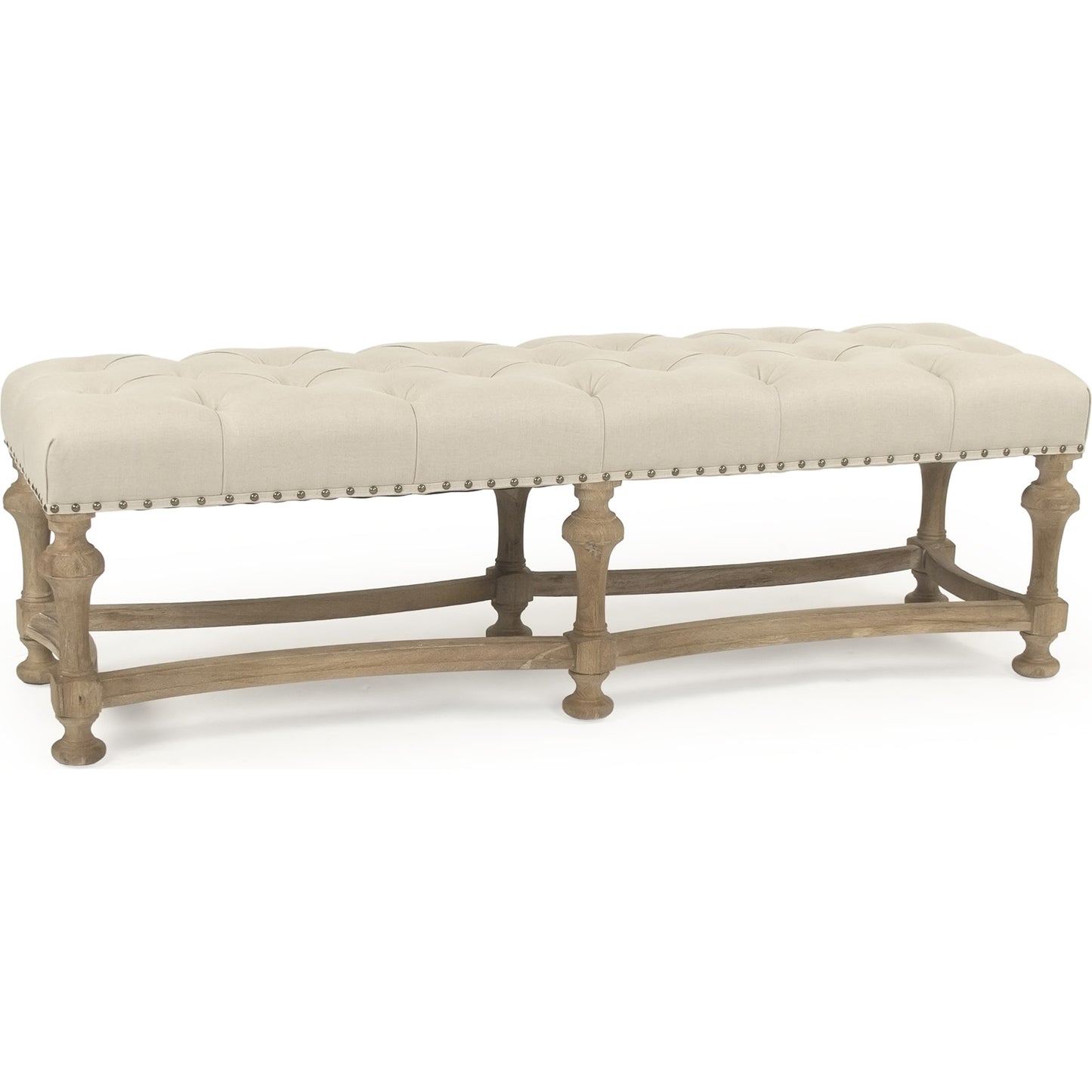 001 S-336905 | Primary Silo | Clair Bench by Zentique in natural linen and limed gray oak. Made from limed grey oak in a traditional style.