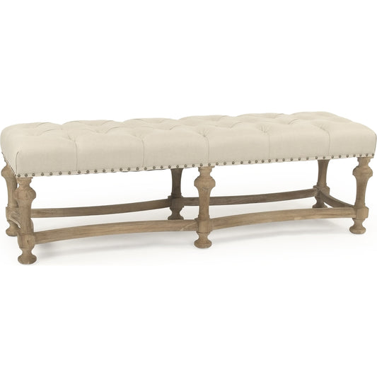 Clair Bench by Zentique in natural linen and limed gray oak. Made from limed grey oak in a traditional style.