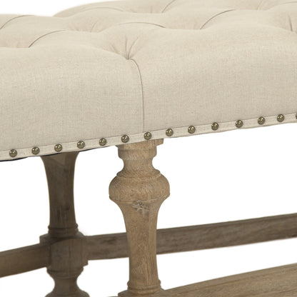 Clair Bench by Zentique in natural linen and limed gray oak. Made from limed grey oak in a traditional style.