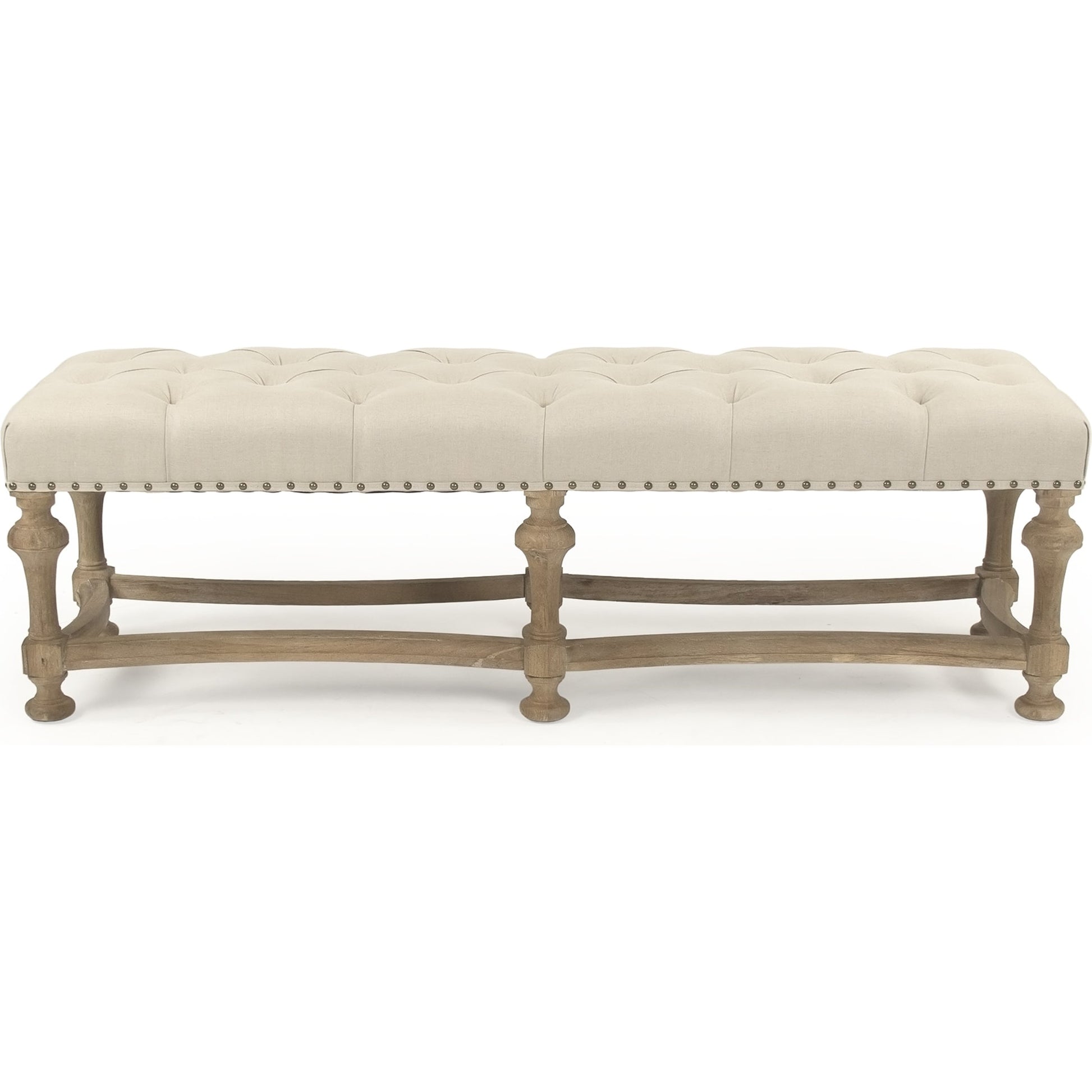 Clair Bench by Zentique in natural linen and limed gray oak. Made from limed grey oak in a traditional style.