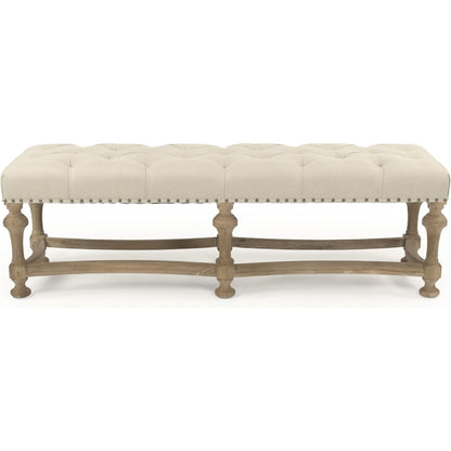 Clair Bench by Zentique in natural linen and limed gray oak. Made from limed grey oak in a traditional style.