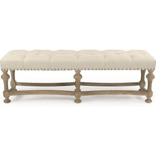 Clair Bench by Zentique in natural linen and limed gray oak. Made from limed grey oak in a traditional style.
