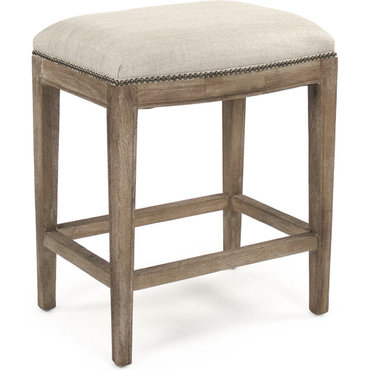 Cora Counter Stool with Nailheads by Zentique in beige natural polyester and limed gray oak. Made from limed grey oak in a modern style.