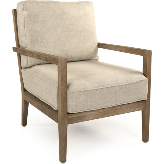 Davin Club Chair by Zentique in cream natural linen and limed gray oak. Made from limed grey oak in a modern style.