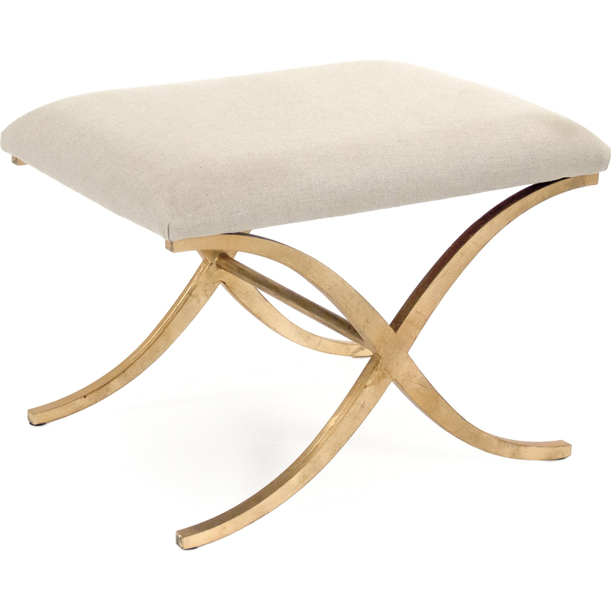 Amara Bench by Zentique in green velvet and gold leaf on metal. Made from gold leaf on metal in a modern style.