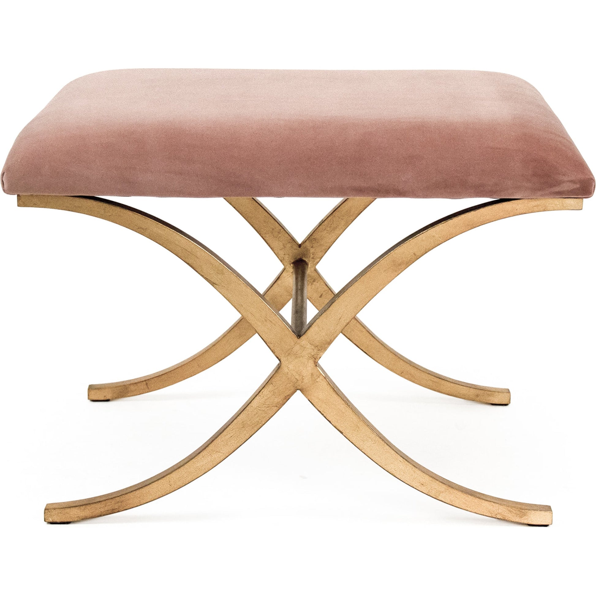 Amara Bench by Zentique in green velvet and gold leaf on metal. Made from gold leaf on metal in a modern style.