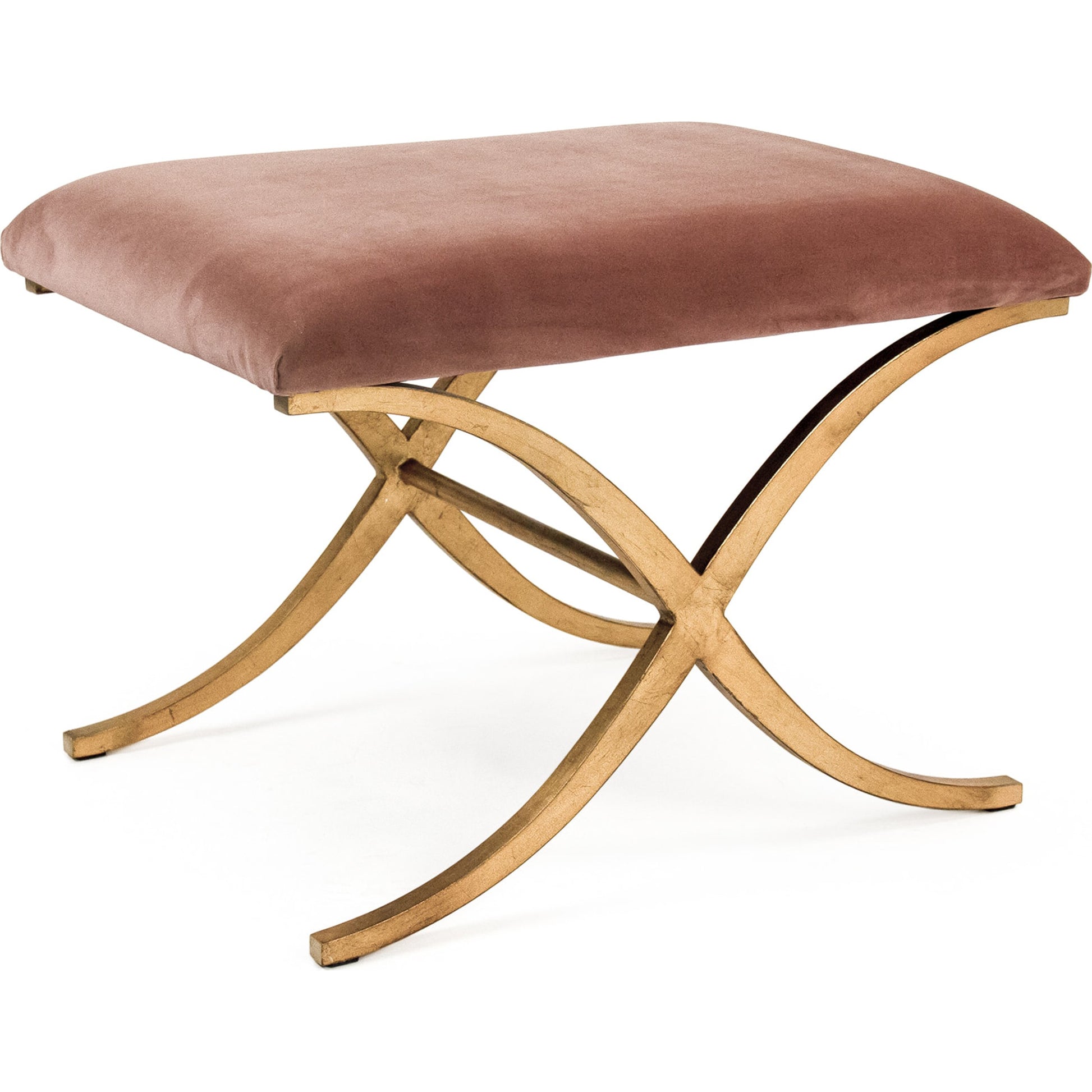 Amara Bench by Zentique in green velvet and gold leaf on metal. Made from gold leaf on metal in a modern style.