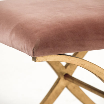 Amara Bench by Zentique in green velvet and gold leaf on metal. Made from gold leaf on metal in a modern style.