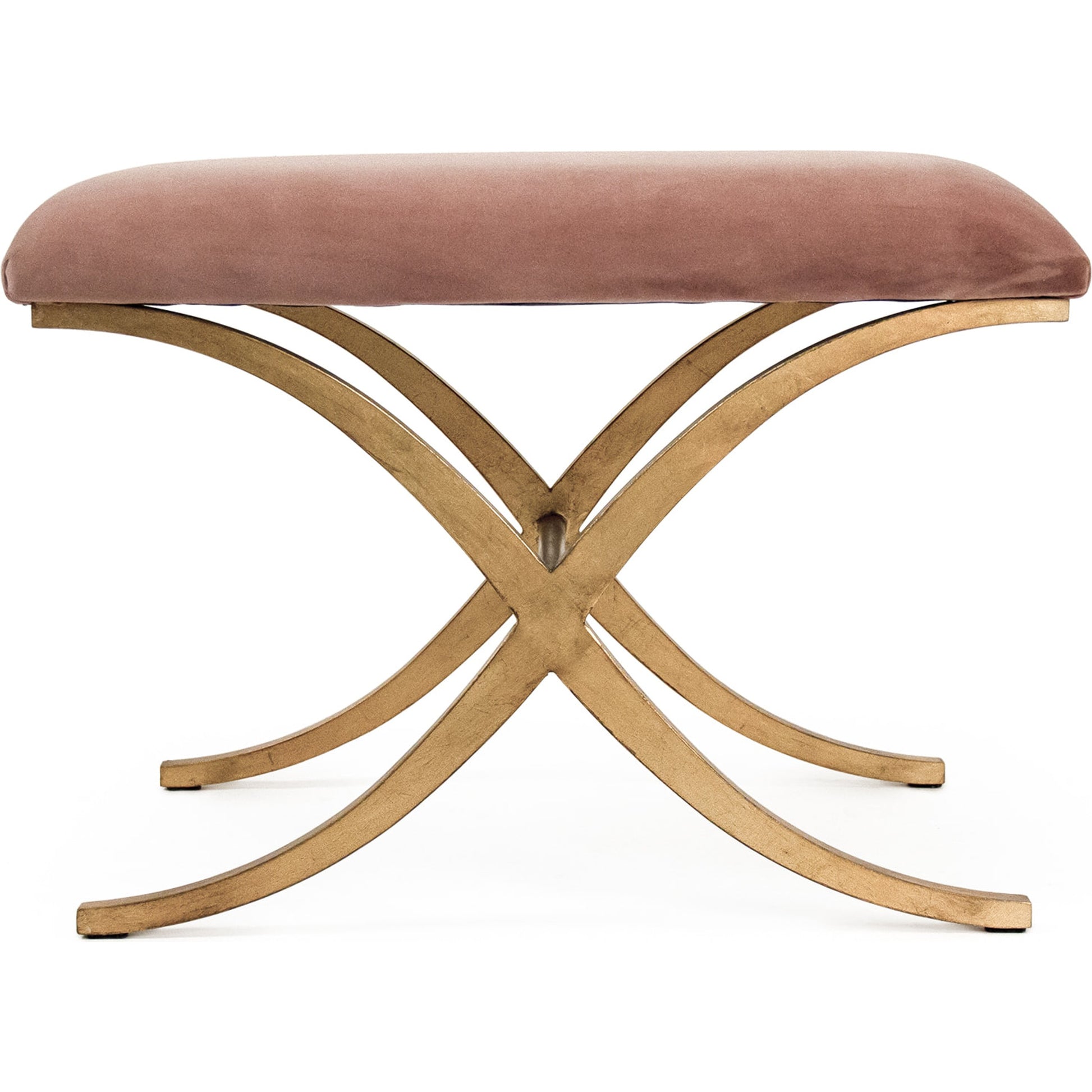 Amara Bench by Zentique in green velvet and gold leaf on metal. Made from gold leaf on metal in a modern style.