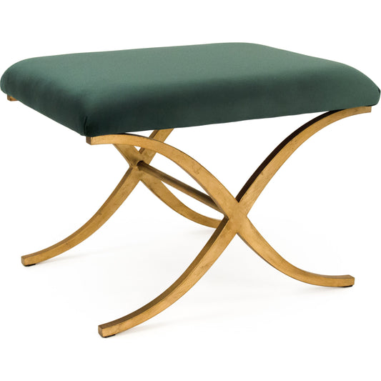 Amara Bench by Zentique in green velvet and gold leaf on metal. Made from gold leaf on metal in a modern style.